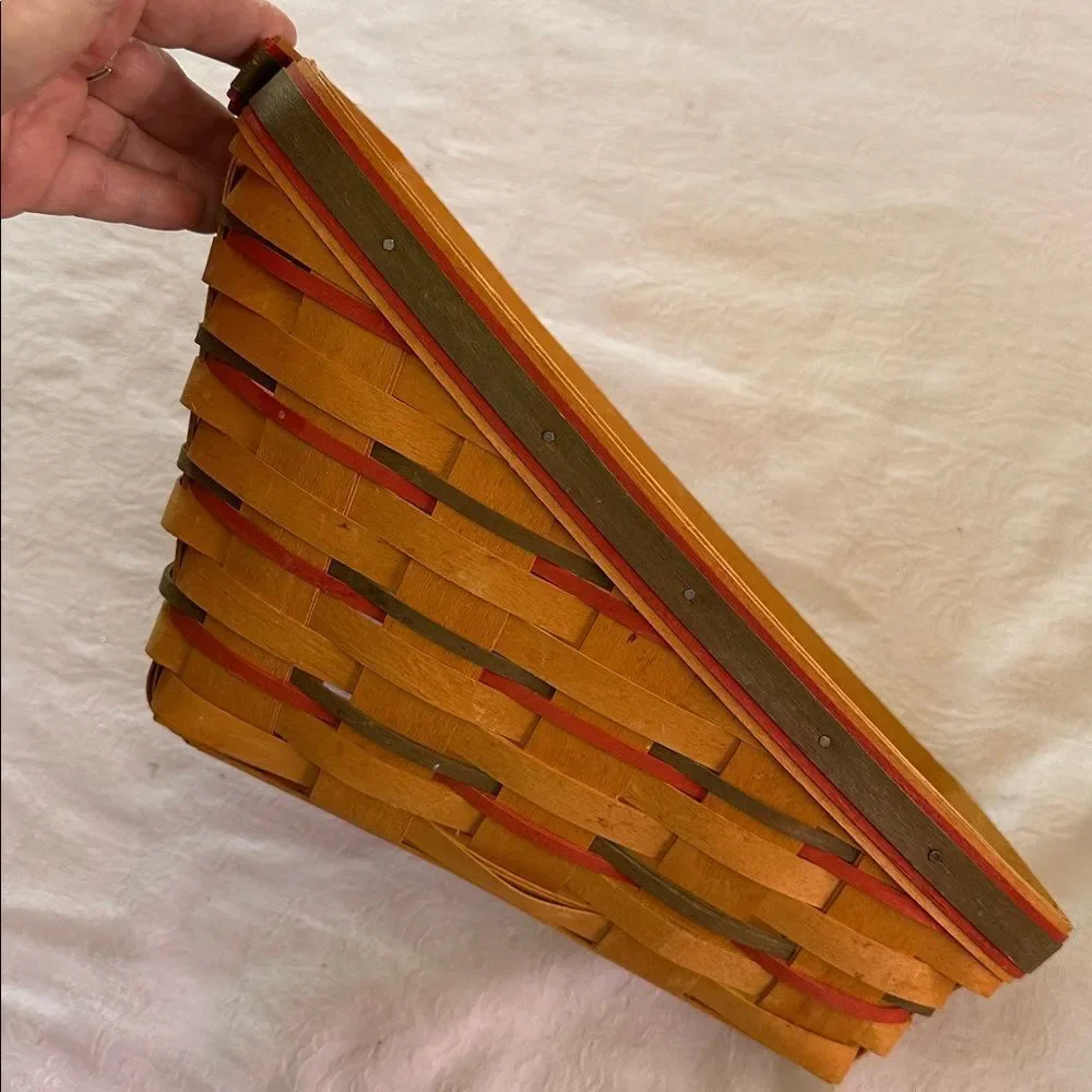 Longaberger Wooden Vegetable Basket Sleigh Shaped with Plastic and Fabric Liners
